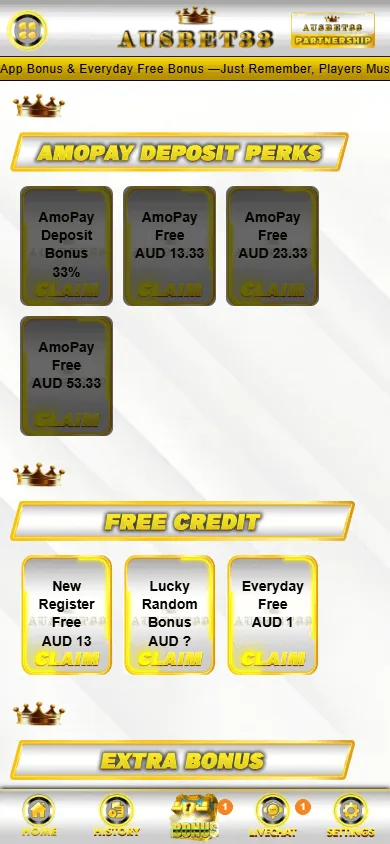 Ausbet33 Casino mobile promotions area with bonus and daily promotion information